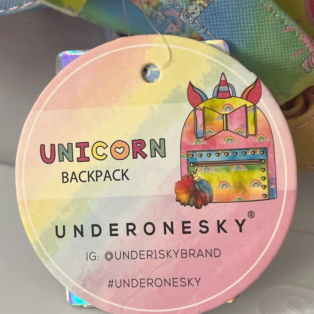 Under One Sky Rainbow Unicorn Backpack with Bow & Pom New with Tag